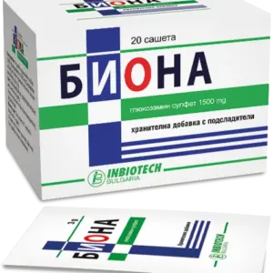 БИОНА, Inbiotech, 1500 мг, глюкозамин, глюкозамин сулфат, черупки на скариди, черупки на морски рак