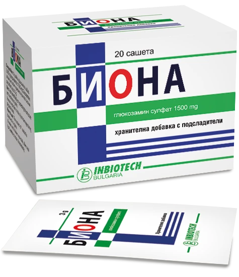 БИОНА, Inbiotech, 1500 мг, глюкозамин, глюкозамин сулфат, черупки на скариди, черупки на морски рак