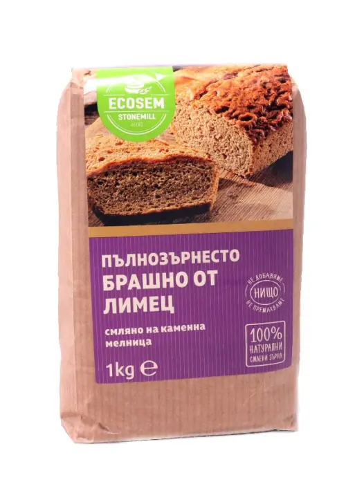 Пълнозърнесто брашно от лимец, Екосем, 1 кг, брашно на каменна мелница