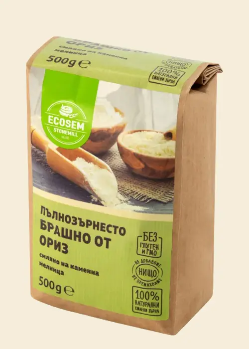 Пълнозърнесто брашно от ориз, смляно на каменна мелница, Екосем, 500 г