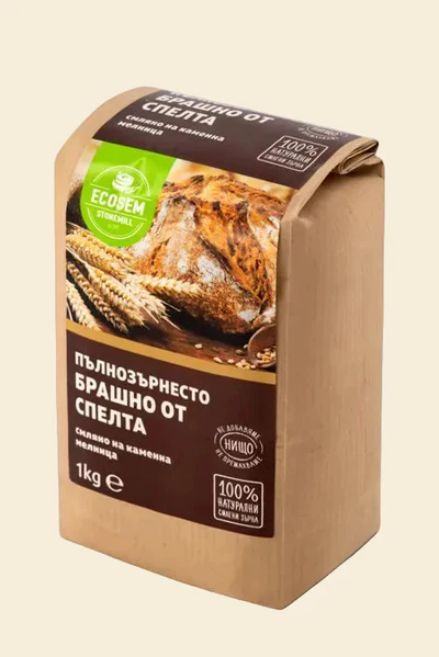 Натурално пълнозърнесто брашно от спелта, смляно на каменна мелница, Екосем, 1 кг