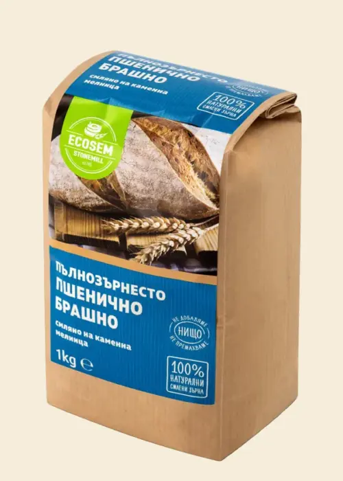 Пълнозърнесто пшенично брашно, смляно на каменна мелница, Екосем, 1 кг